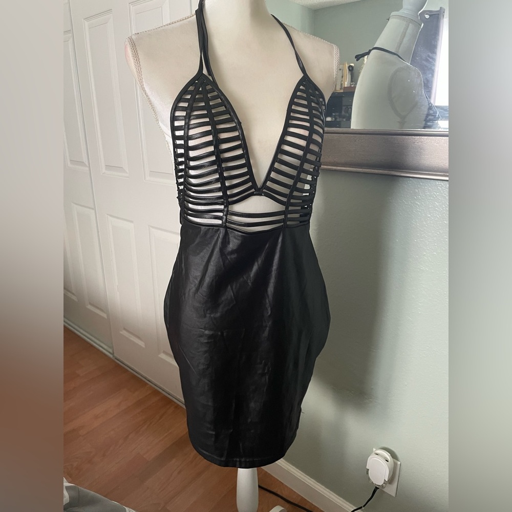 Faux Leather Black Mini Dress